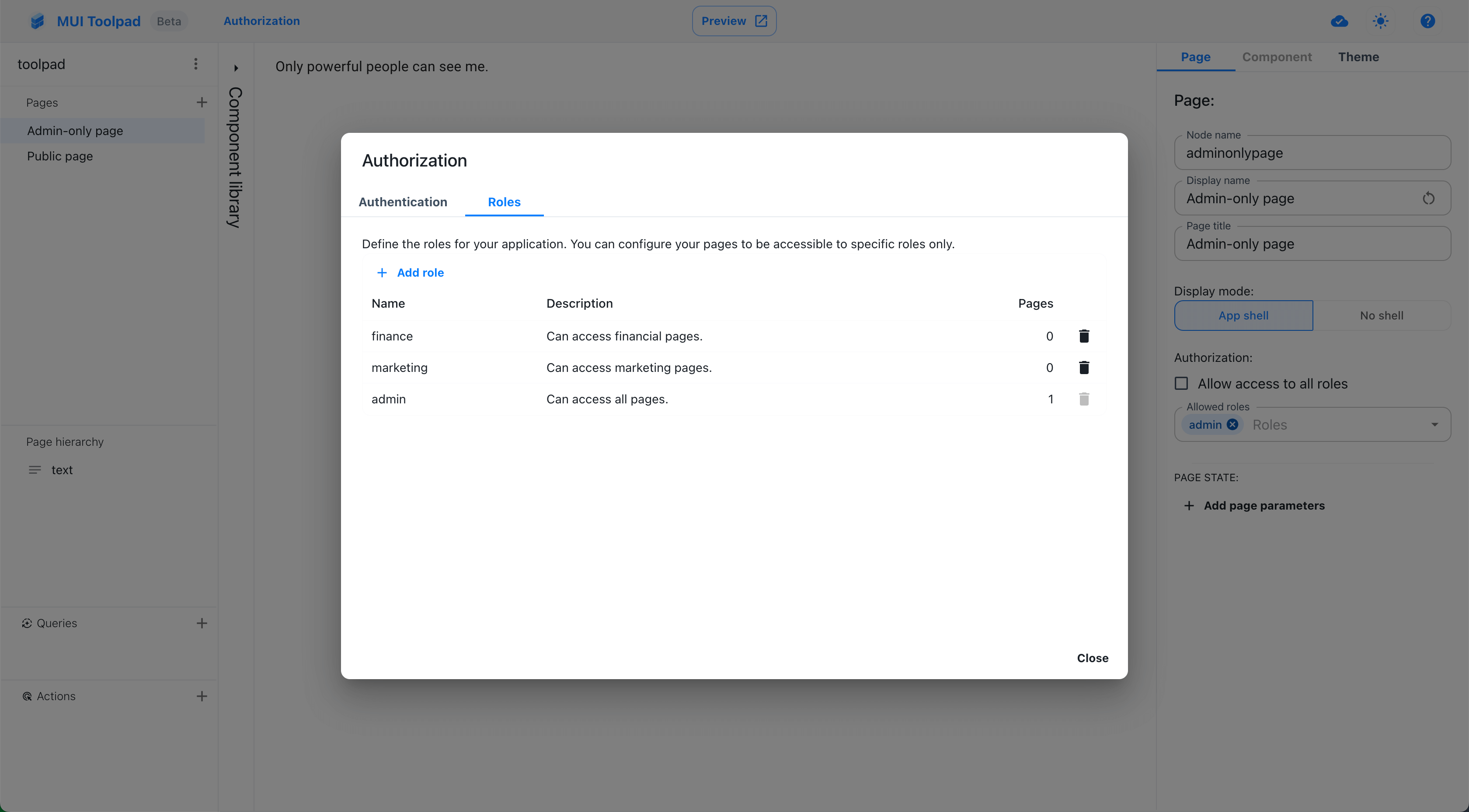 Roles settings